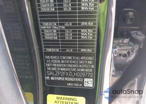 2020 Land Rover Range Rover Evoque Se z USA, uszkodzony, nr VIN SALZP2FX7LH029772